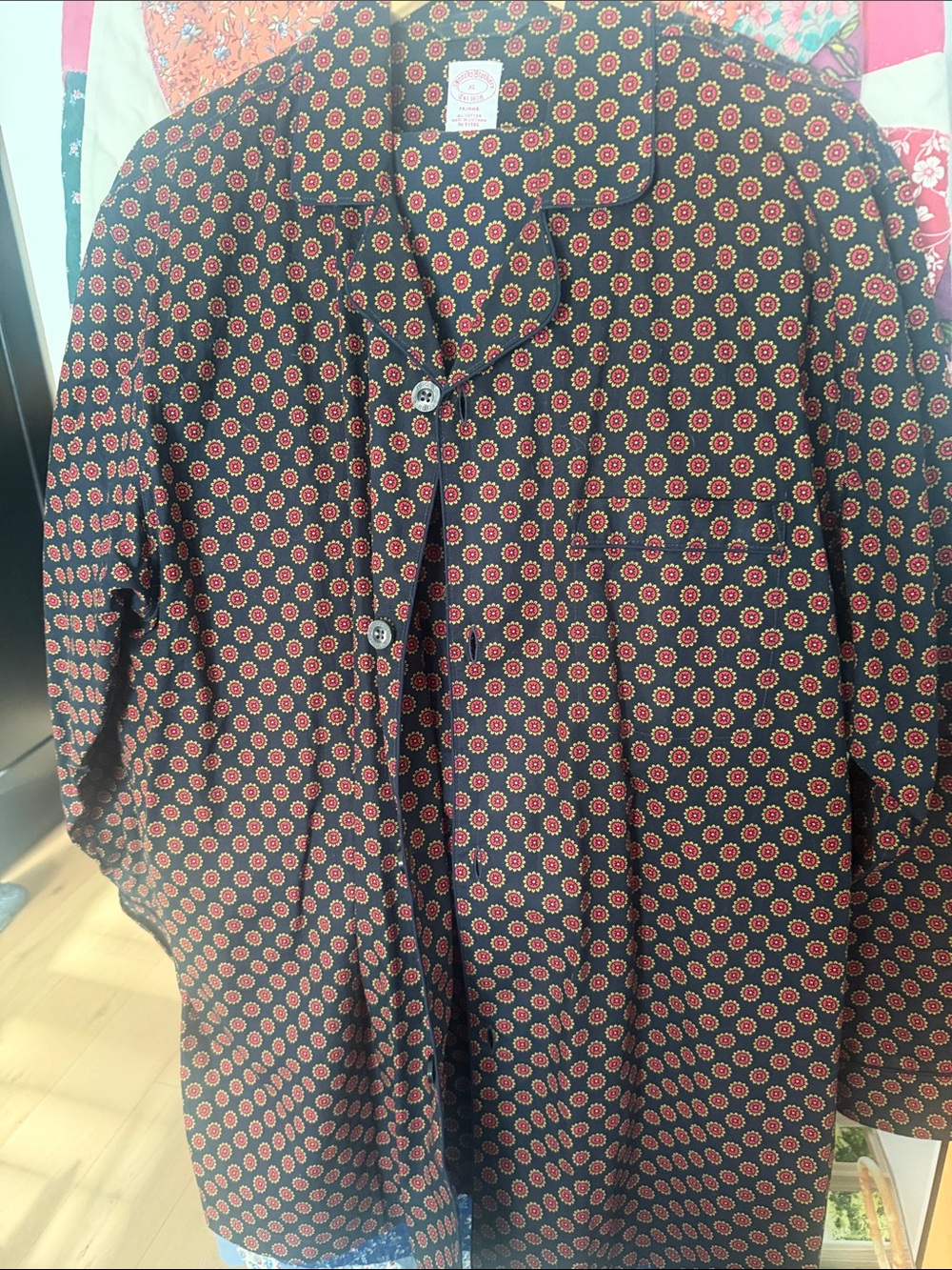 Brooks Brothers Black Pajama set  with Red Sunburst Print